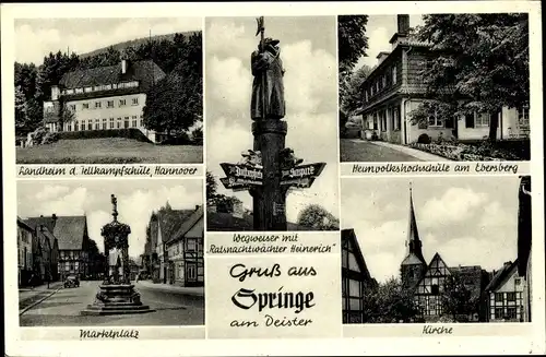 Ak Springe am Deister, Kirche, Heimvolkshochschule am Ebersberg, Landheim, Marktplatz