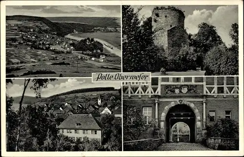Ak Polle Oberweser, Burg Turm, Eingang Tor, Stadtblick