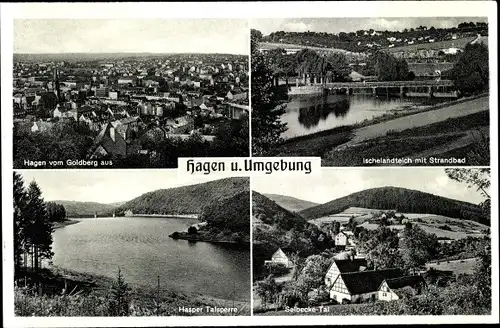 Ak Hagen in Westfalen, Panorama vom Goldberg, Ischelandteich, Hasper Talsperre, Selbecketal