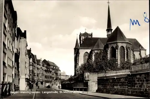 Ak Wehringhausen Hagen in Westfalen Ruhrgebiet, Langestraße, St. Michaelskirche