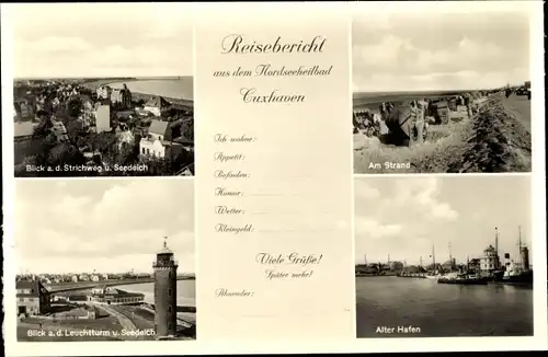 Ak Nordseebad Cuxhaven, Strichweg, Seedeich, Strand, Leuchtturm, Alter Hafen