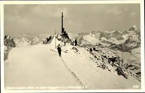 Ak Oberstdorf im Oberallgäu, Nebelhorngipfel, Zugspitze, Hochvogel, Hütte, Schnee