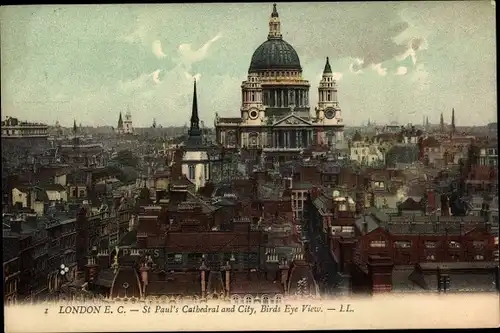 Ak London City England, St. Paul's Cathedral and City, Birds Eye View