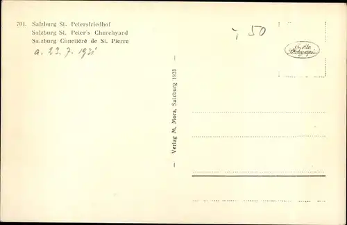 Ak Salzburg in Österreich, St. Petersfriedhof
