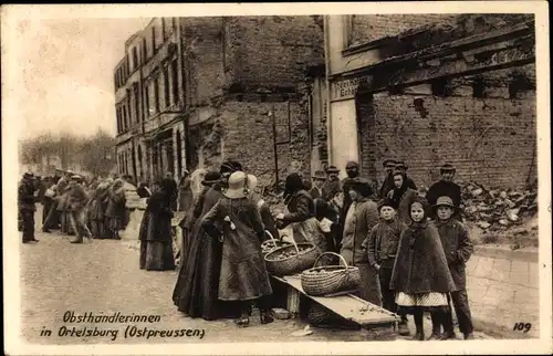 Ak Szczytno Ortelsburg Ostpreußen, Obsthändlerinnen, Markt, Ostpreußenhilfe 1. WK