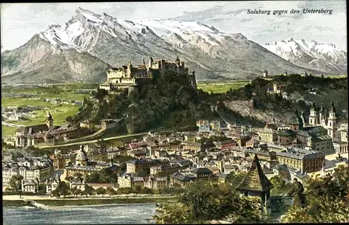 Ak Salzburg in Österreich, Ort gegen den Untersberg