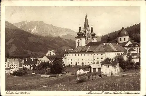 Ak Mariazell Steiermark, Ortspartie mit Ötscher