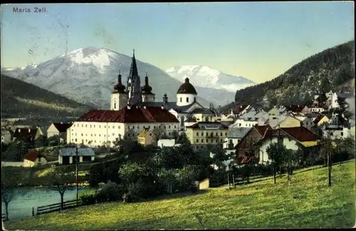 Ak Mariazell Steiermark, Blick auf den Ort, Kirche
