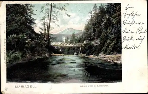 Ak Mariazell Steiermark, Brücke über den Lassingfall
