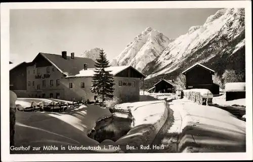 Ak Unterleutasch Leutasch in Tirol, Gasthof zur Mühle, Winteransicht