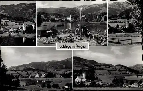 Ak Goldegg im Pongau in Salzburg, Gesamtansicht, Seebad, Kirchen