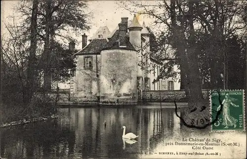 Ak Donnemarie en Montois Seine et Marne, Le Chateau de Sigy, Schwan