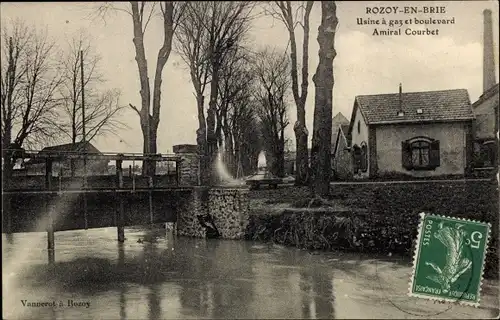 Ak Rozoy en Brie Seine et Marne, Usine a gaz et boulevard Amiral Courbet