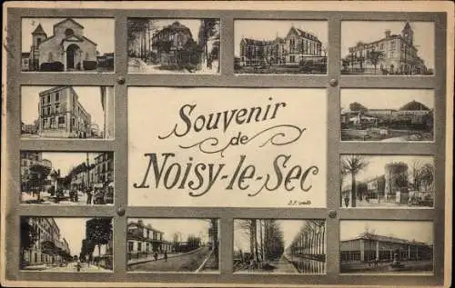 Ak Noisy le Sec Seine Saint Denis, Ortsansichten, Bahnhof, Kirche, Brunnen