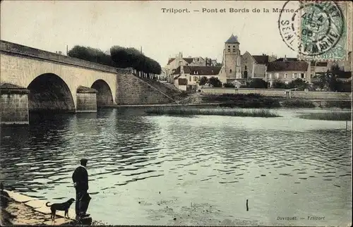 Ak Trilport Seine et Marne, Pont, Bords de la Marne