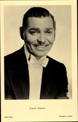 Ak Schauspieler Clark Gable, Portrait, Fliege, Ross