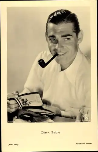 Ak Schauspieler Clark Gable, Portrait, Pfeife, Ross