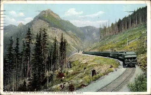 Ak Washington USA; Along The Milwaukee in the Cascade, Eisenbahn