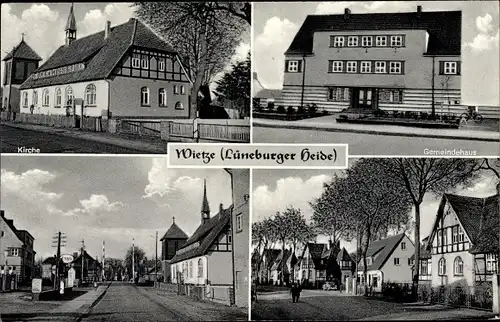 Ak Wietze in der Lüneburger Heide, Kirche, Gemeindehaus, Straßenpartie