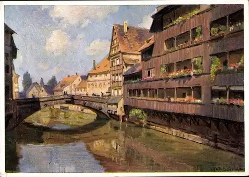 Künstler Ak Schacht, Rudolf, Nürnberg in Mittelfranken, Fleischbrücke