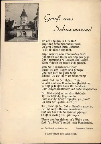 Ak Bad Schussenried in Oberschwaben, Gedicht v. Hermann Beutten