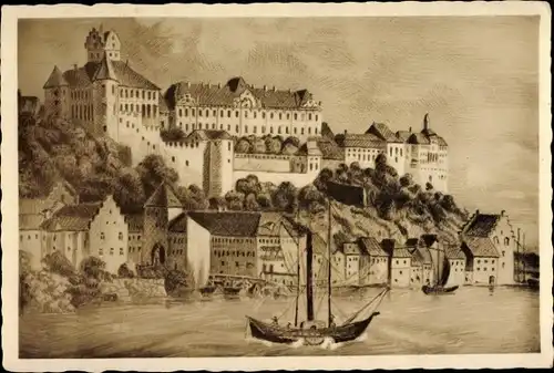 Künstler Ak Meersburg am Bodensee, Schloss, historische Ansicht