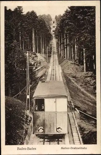Ak Baden-Baden, Merkur Drahtseilbahn,Schaffner