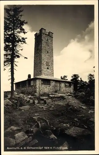 Ak Fichtelgebirge Oberfranken Bayern, Asenturm auf dem Ochsenkopf