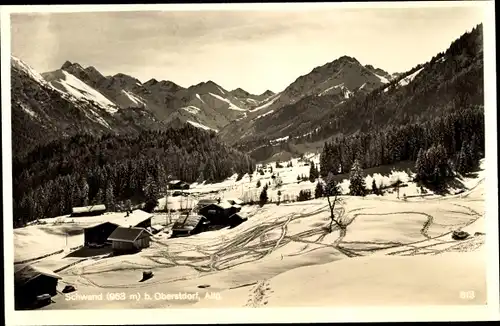 Ak Oberstdorf im Oberallgäu, Gasthof Schwand, Winteransicht