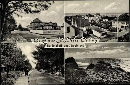 Ak Nordseebad Sankt Peter Ording, Kurhotel Stadt Hamburg, Cafe Loreley, Bad, Badallee, Dünen