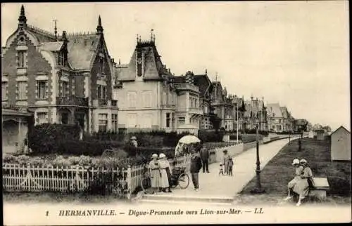 Ak Hermanville Calvados, Digue Promenade vers Lion sur Mer