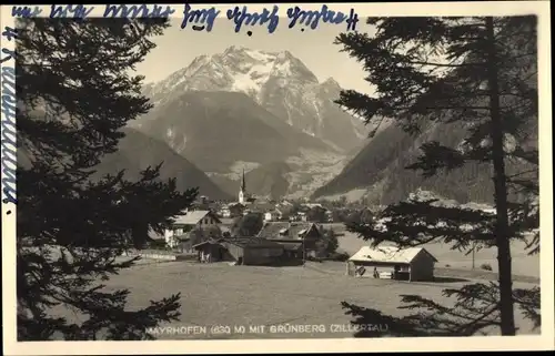 Ak Mayrhofen im Zillertal Tirol, Talblick mit Grünberg