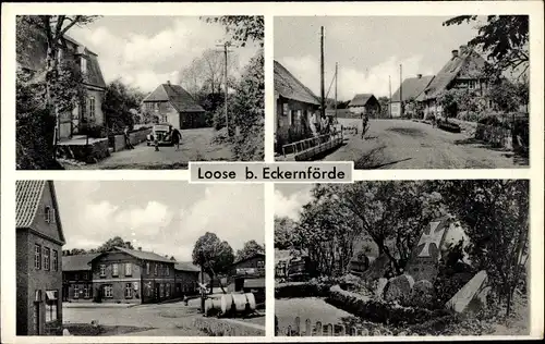 Ak Loose Schleswig Holstein, Straßenpartien im Ort, Denkmal, Reetdach