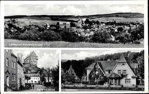 Ak Katzenelnbogen im Taunus, Panorama, Partie mit Schloss, Sanatorium