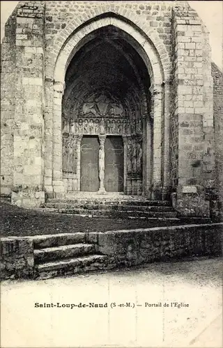 Ak Saint Loup de Naud Seine et Marne, Portail de l'Eglise