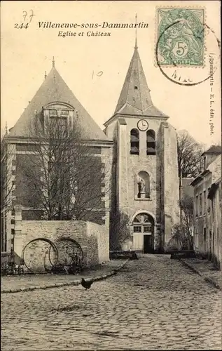 Ak Villeneuve sous Dammartin Seine et Marne, Eglise et Chateau