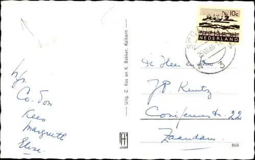 Ak Kolhorn Nordholland Niederlande, Flusspartie, Wohnhäuser, Boot
