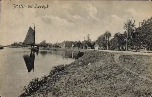 Ak Koedijk Nordholland Niederlande, Flusspartie, Segelboot