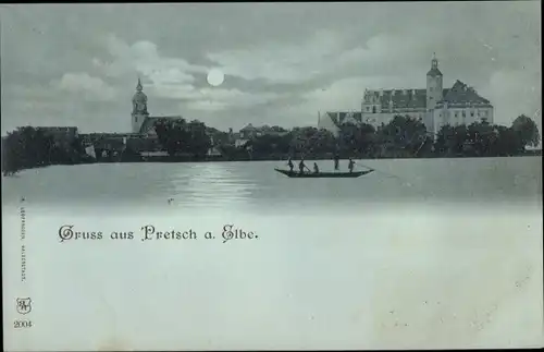 Mondschein Ak Pretzsch an der Elbe Bad Schmiedeberg, Schloss