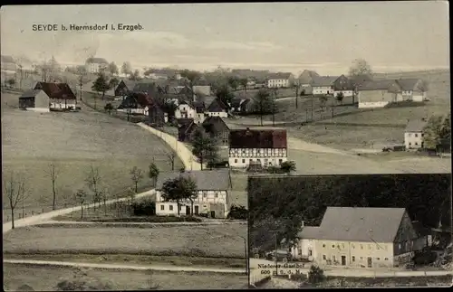 Ak Seyde Hermsdorf im Erzgebirge, Panorama von der Ortschaft, Niederer Gasthof