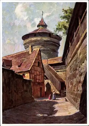 Künstler Ak Schacht, Rudolf, Nürnberg, Malerwinkel am Neutorturm, Stadt der Reichsparteitage