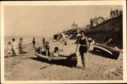 Ak Le Home sur Mer Calvados, Sur la Plage, Kanu, Kinder