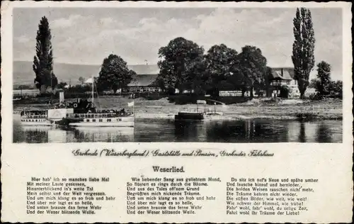 Lied Ak Grohnde Emmerthal an der Weser, Weserlied, Grohnder Fährhaus, Salondampfer