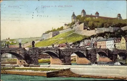 Ak Würzburg am Main Unterfranken, Festung, Alte Brücke