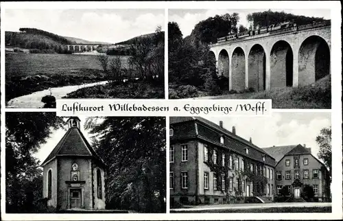 Ak Willebadessen in Westfalen, Viadukt mit Lok, Kapelle