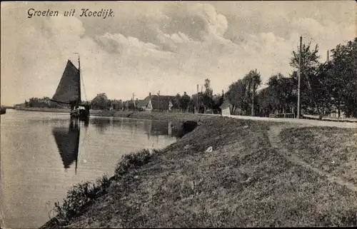 Ak Koedijk Nordholland Niederlande, Flusspartie, Segelboot