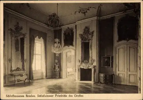 Ak Wrocław Breslau Schlesien, Schlossmuseum, Schlafzimmer Friedrichs des Großen