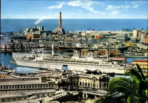 Ak Genova Genua Liguria, Scorcio del Porto con la Stazione Maritima e la Lanterna, Passagierschiff