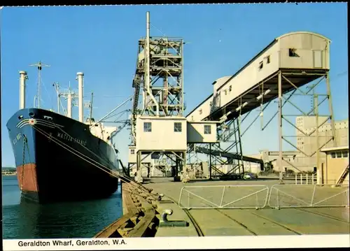 Ak Geraldton Australien, Geraldton Wharf, Frachtschiff Matija Ivanic