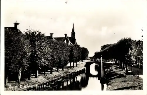 Ak Sloten Friesland Niederlande, Diep met Herv. Kerk